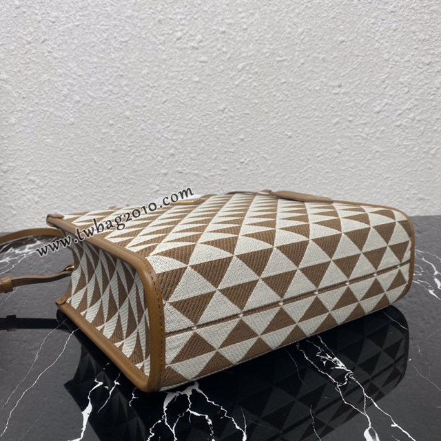 Prada專櫃新款刺繡織物包購物袋 1BA354中號 普拉達中號手提刺繡托特包 csp1152